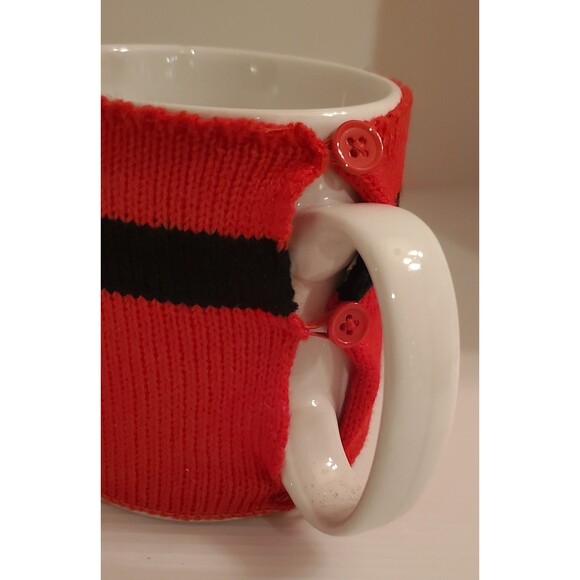 Pier 1 Imports SANTA Coffee Mug Tea Cup Christmas Button On Sweater Removable 4" - Picture 6 of 12